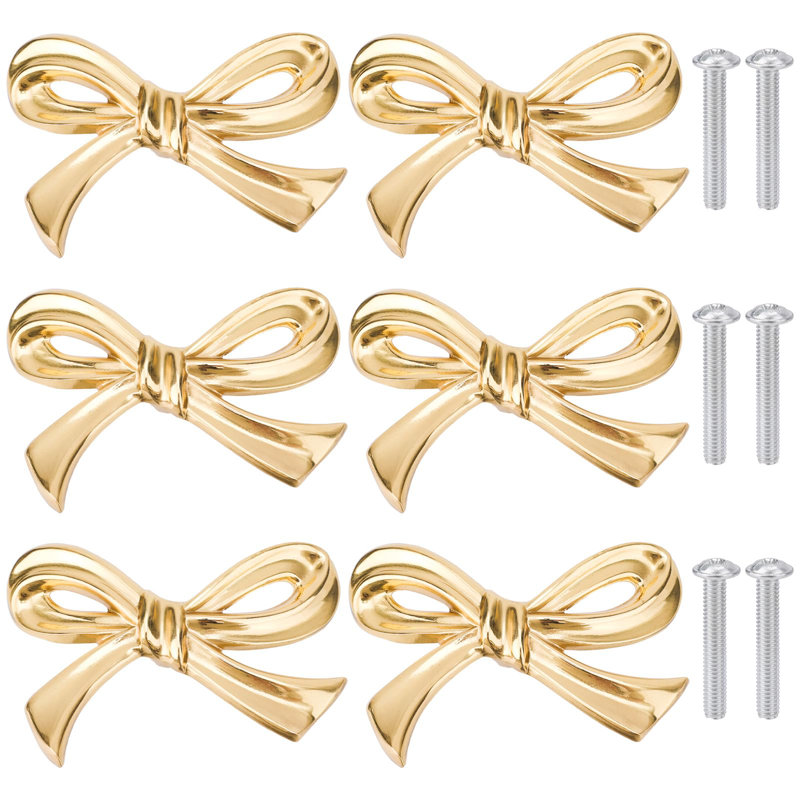 6Pcs Boutons d'armoire en forme d'arc, poignées de porte en laiton à arc Poignées de tiroir en or rétro