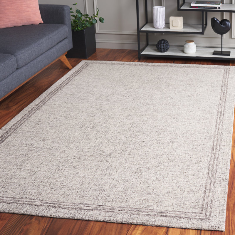 Tapis en coton gris / beige touffeté à la main Ebony, Rectangle 5 pi x 8 pi