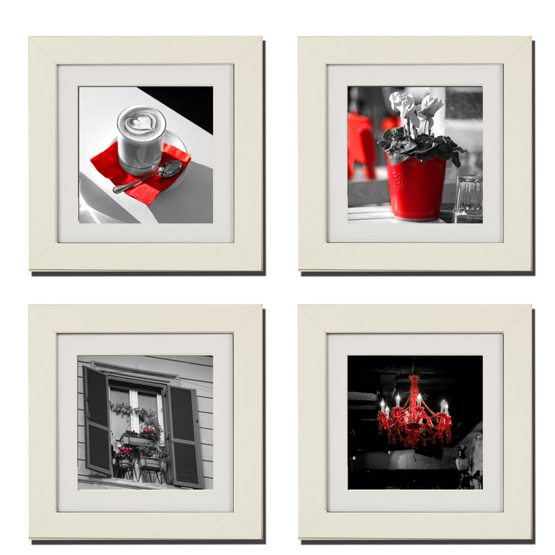 « Red Rome » par Neeva Kedem, ensemble de 4 reproductions de photos encadrées, Blanc