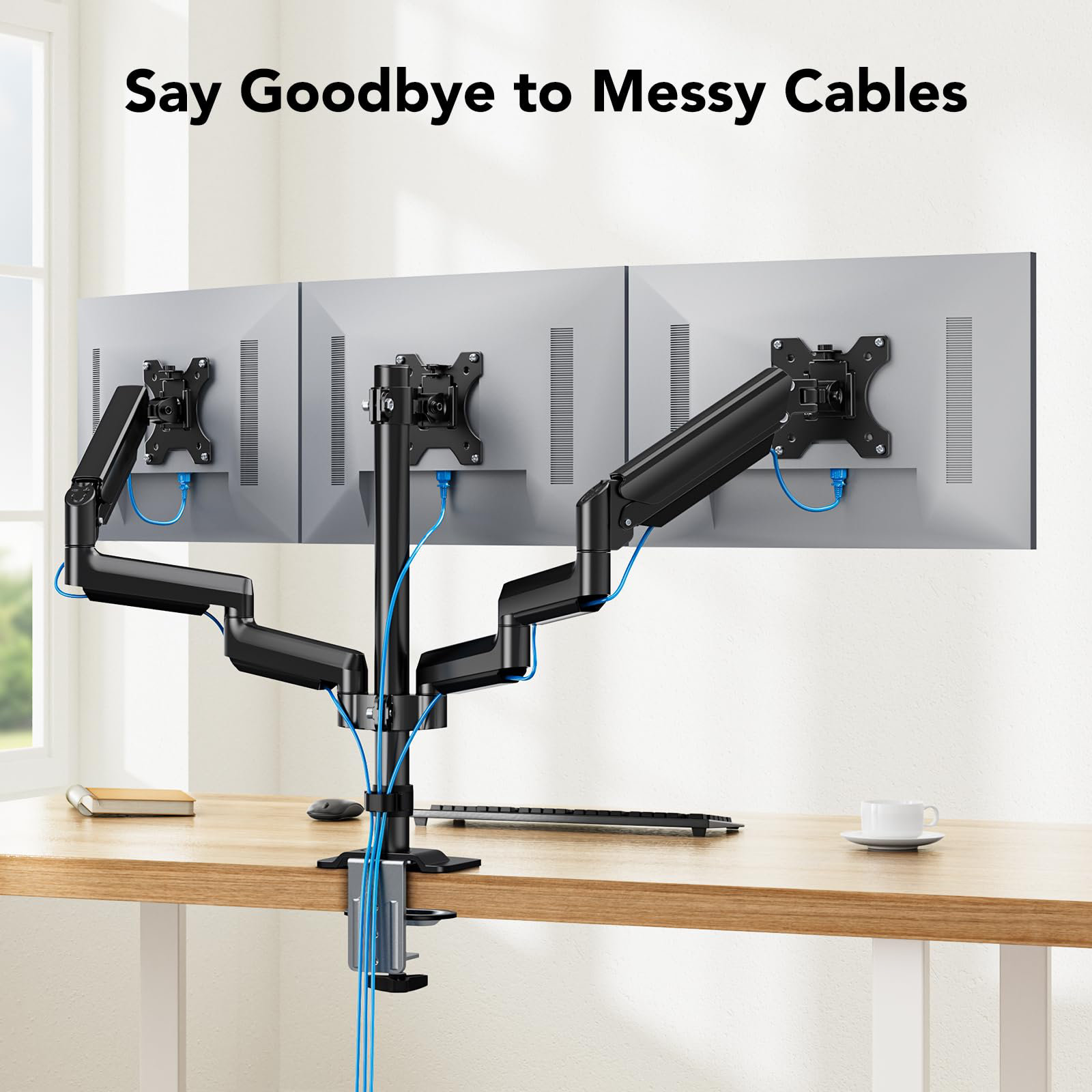 FURNINIXS 3-Monitor Desk Mount – Ergonomic Triple Arm Stand For VESA ...