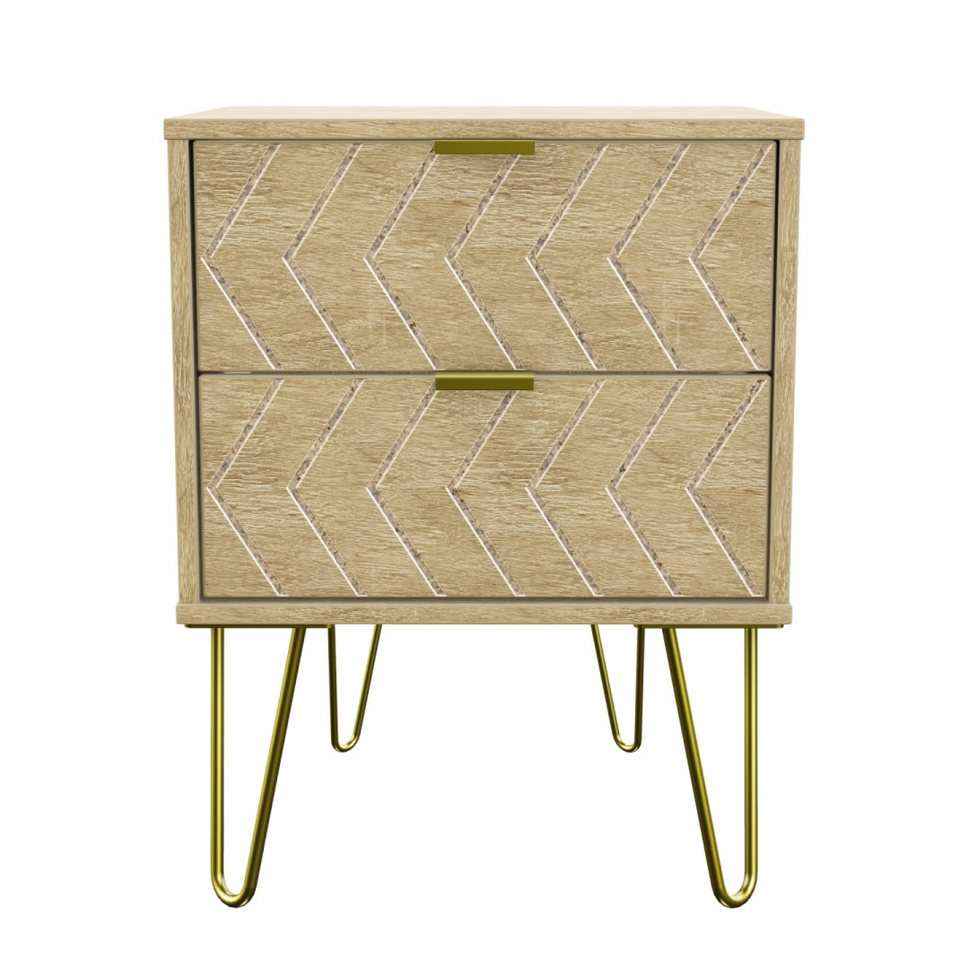 Fully Assembled Bronte Jigsaw - Gold Hairpin (F) 2 Drawer Bedside