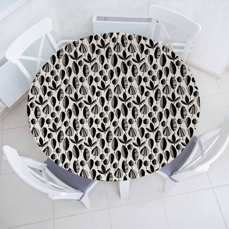 Mercer41 Vintage Fitted Round Tablecloth Diameter Charcoal Grey Eggshell, 64.17" Round