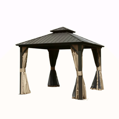 8' X 8' Hardtop Gazebo, Aluminum Metal Gazebo With Galvanized Steel Double Roof Canopy, Curtain And Netting, Permanent Gazebo Pavilion For Patio, Backyard, Deck, Lawn