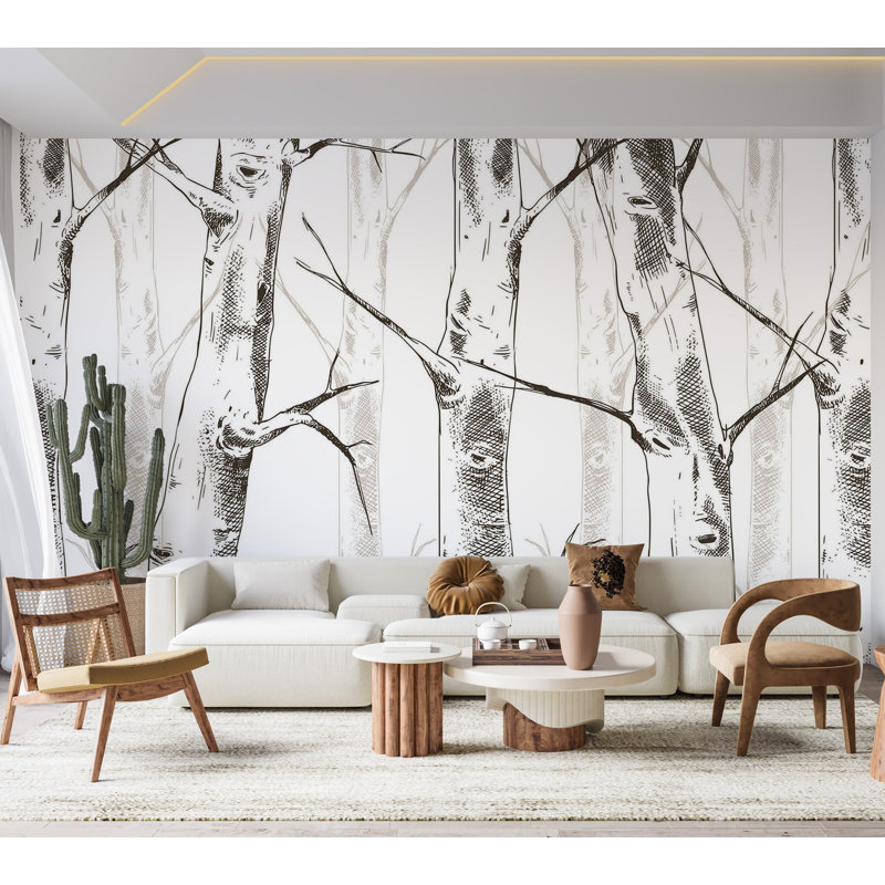 Premium Wallpaper Wall Mural - Birch Tree Forest, 96" L x 120" W