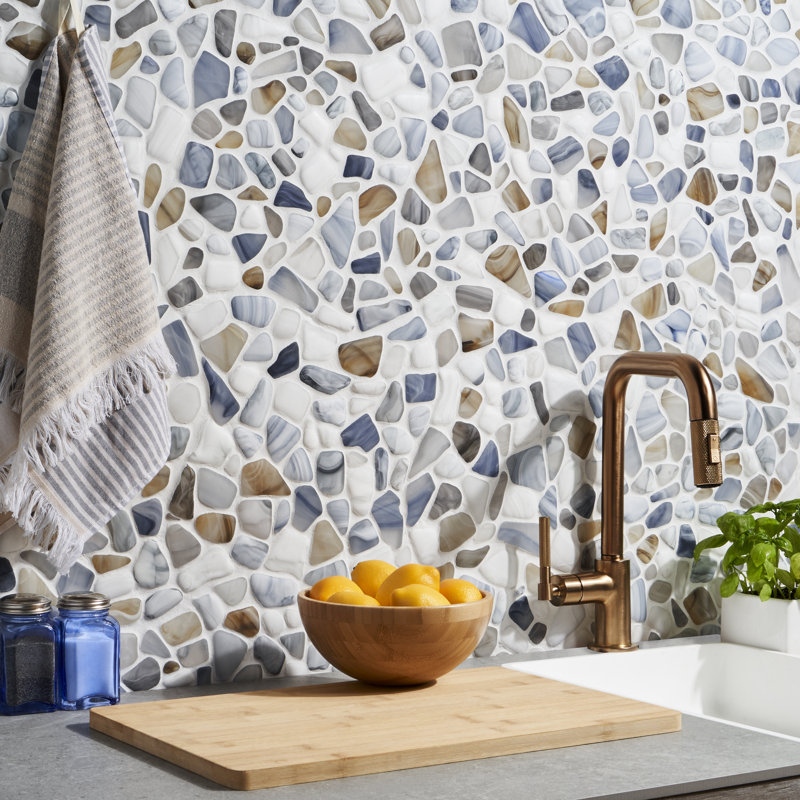 Hydra Seaglass 11.81 W x 11.81 L Frosted Glass Mosaic Tile, White/Gray