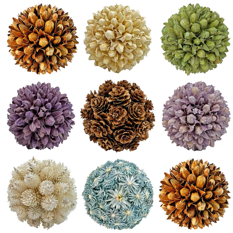 Sharen Handmade Preserved Topiary Balls – Decorative Floral & Botanical Orbs In Mixed Colors – Bowl Filler Set Of 9