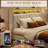Bed Frame With LED Lights And Charging Station, Nailhead Trim Wingback-2076909948