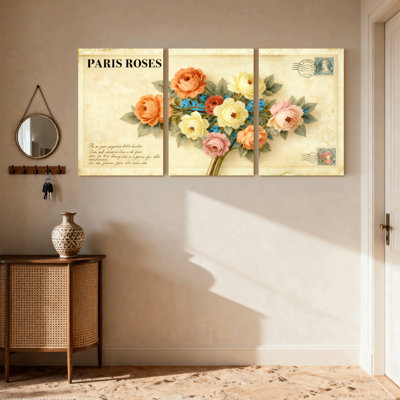 «Rose Paris Roses», ensemble de 3 impressions sur toile
