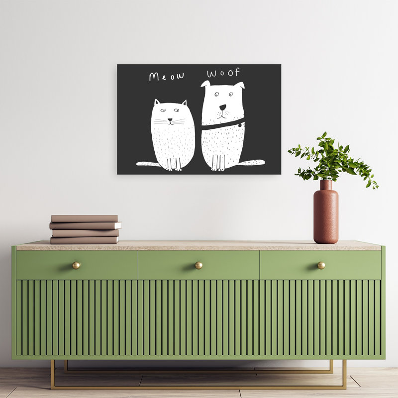 Cute Meow Woof Pets Minimalist Cat Dog Wall Art Print by Carla Daly - Wrapped Canvas Print, 40.64cm H x 60.96cm W