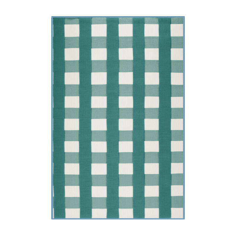 Machine Washable Checkered Blue Area Rug, Rectangle 2' x 3'