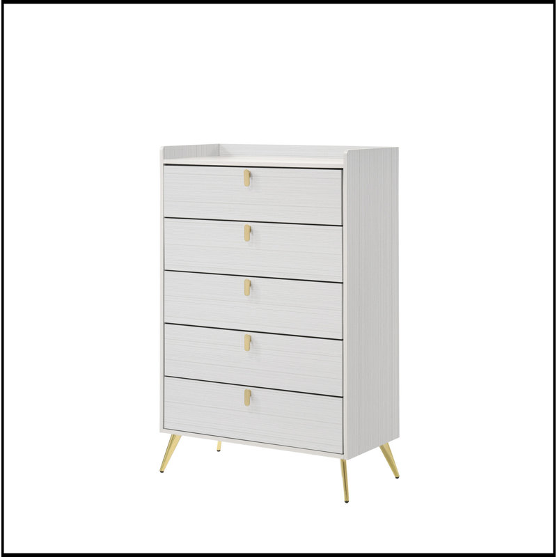 White 5-Drawer Chest With Pull Handles