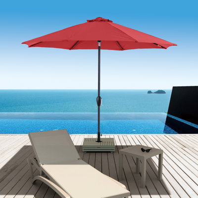 Devyn 9 ft Patio Umbrella with Crank Lift, Aluminium Pole and 8 Steel Ribs for Deck, Poolside, Yard