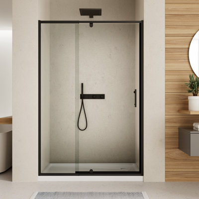 Porte de douche à cadre pivotant de 38 à 42 po x H 71 po avec verre trempé clair de 1/4 po (6 mm), fini noir mat