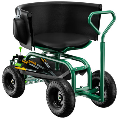 Rolling Garden Seat With Wheels,garden Stool With Adjustable 360°swivel Seat, Storage Basket & Extendable Handle, Outdoor Gardening Scooter, Garden Cart Workseat Stools For Seniors