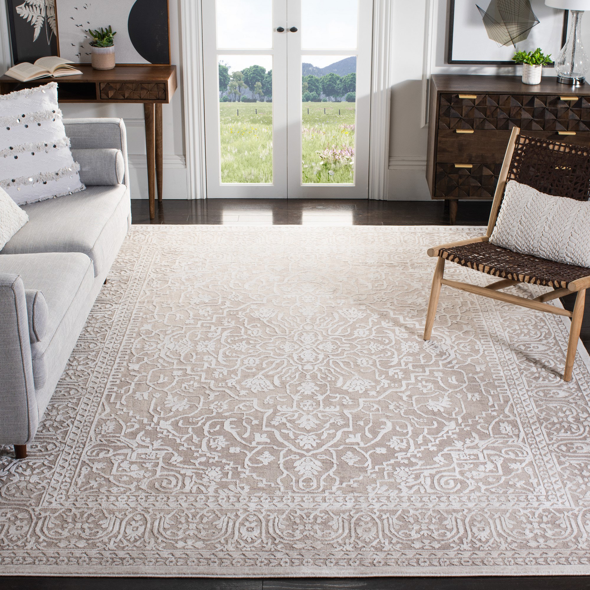 Area Rug for Living Room - 9x12 Washable Boho Vintage Oriental Distressed  Farmhouse Large Thin Indoor Carpet for Bedroom Under Dining Table Home
