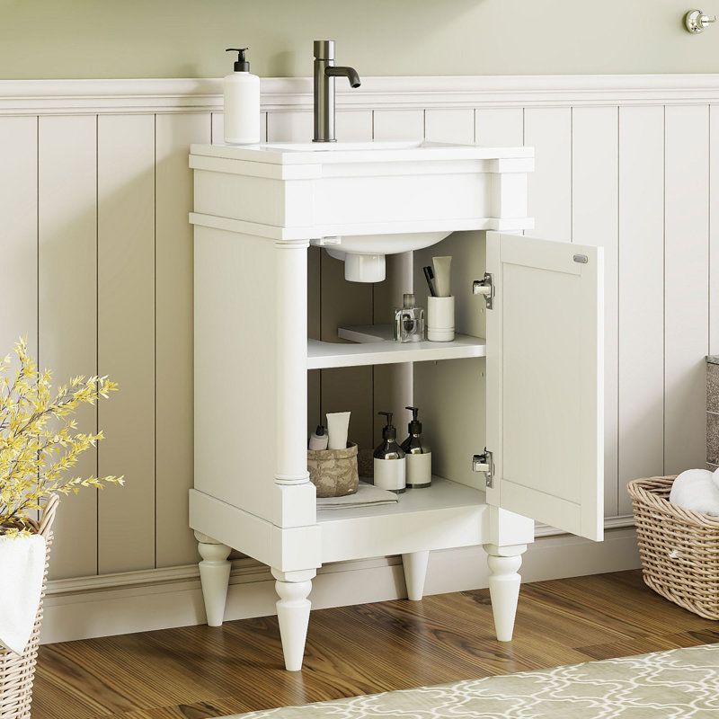 18-Inch Modern Bathroom Vanity with Sink, Modern Bathroom Storage Cabinet with Door, Freestanding Small Space Bathroom Cabinet, Single Sink Cabinet with Adjustable Shelf, White