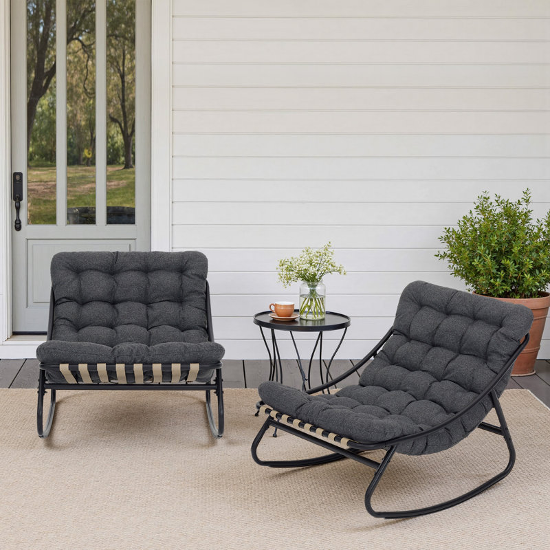 Patio Outdoor Lounge Chair Rocking Chair (Set of 2), Dark Gray, No