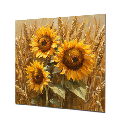 Tournesols dans la basse-cour de blé - Impression sur métal tournesols