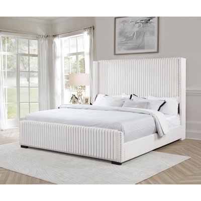 65-inch Upholstered Wingback Bed Cream