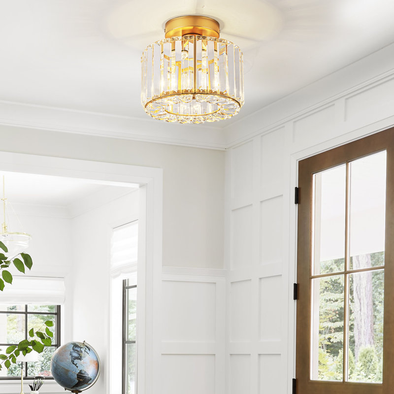 Lustre semi-encastré 1 lumière 10 pouces avec abat-jour en cristal