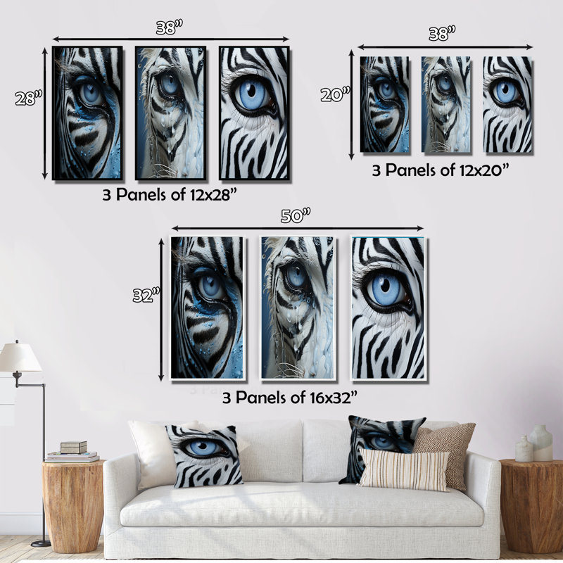 Striking Zebra Patterns - 3 pièces, Toile tendue, H 20 po x l 36 po