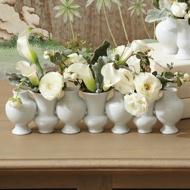 Chinoise Linear Bud Vase-White Crackle
