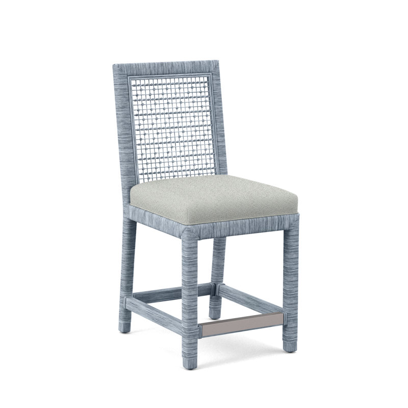Pine Isle Upholstered Stool, White Textured Performance, Sea Glass