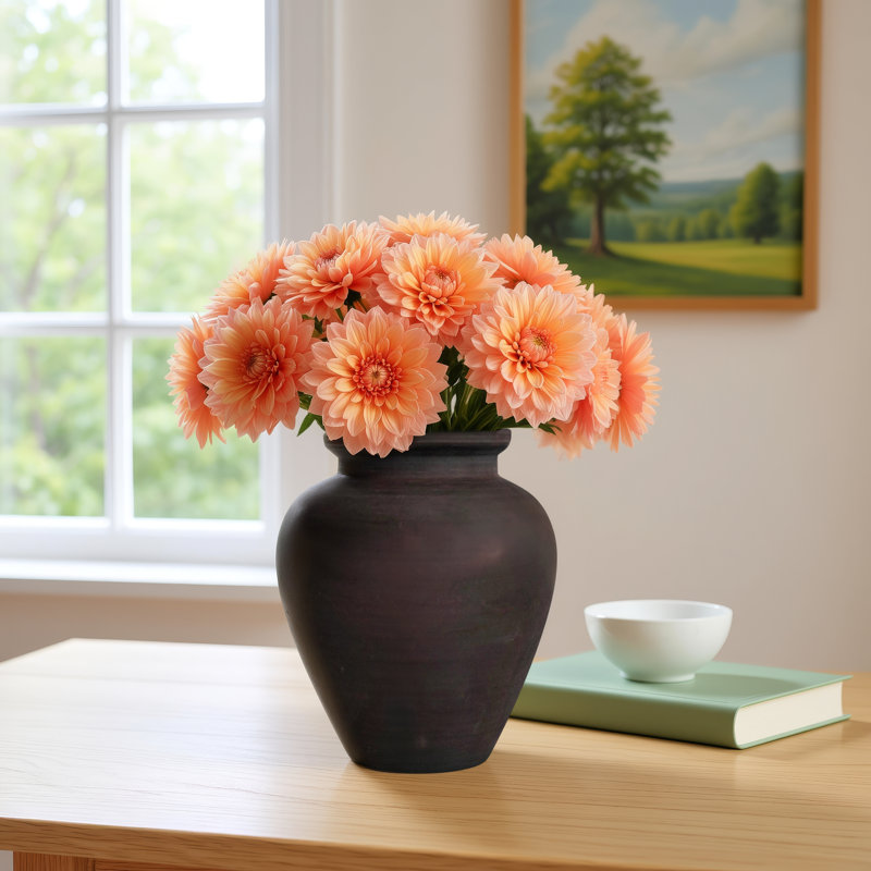 Andrelisa 10'' H Round Terracotta Table Vase, Black