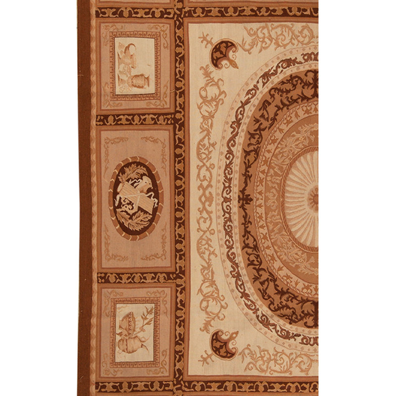 Tapis brun / beige de haute qualité noué à la main de conception unique
