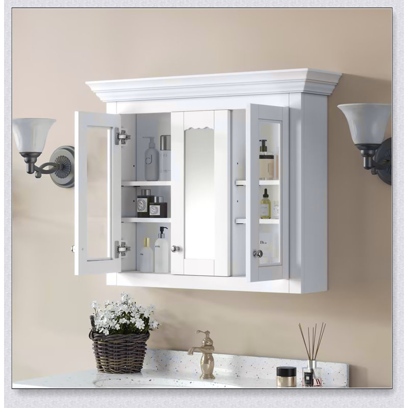 Armoire à pharmacie de 35 pouces avec miroir et 5 tablettes réglables, rangement mural avec portes en verre pour les salles de bain modernes