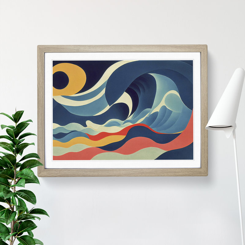 Abstract Ocean Wave Vol.1 - Framed Print, 34cm H x 46cm W x 2cm D, Oak