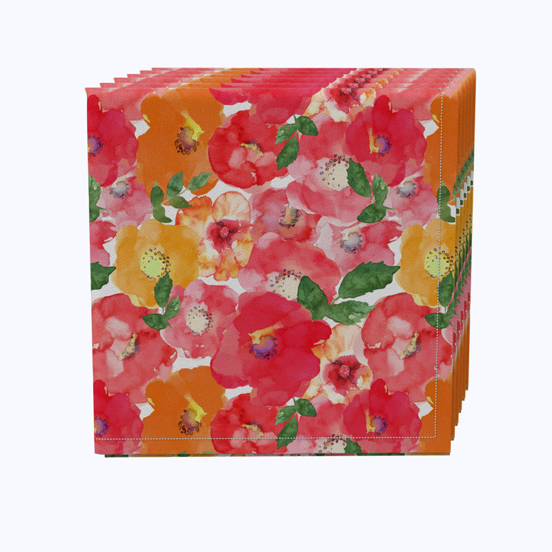 100% Cotton Red Floral Square Napkin