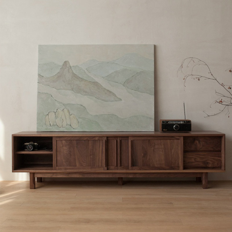Classic black walnut TV cabinet, 86.61"