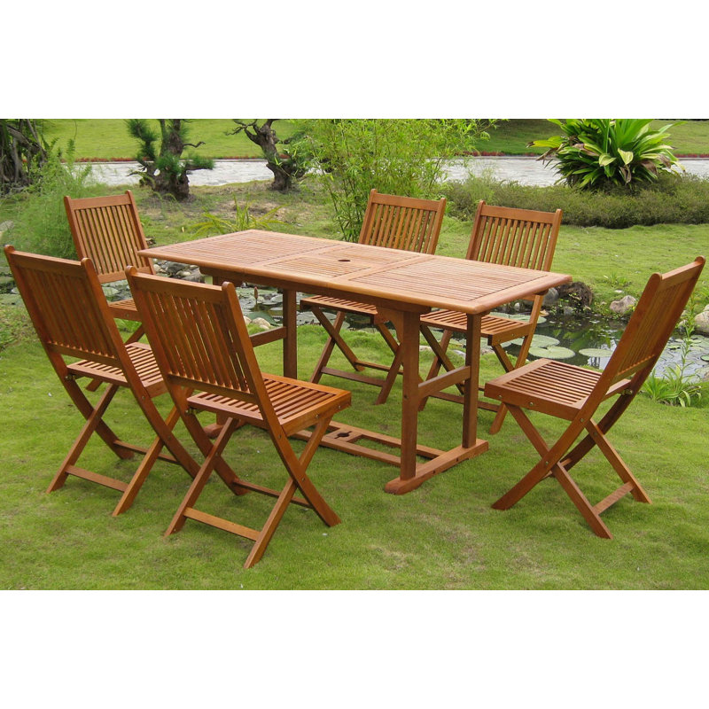Blaser 6 - Person Wood Patio Dining Set with Extendable Rectangular Table