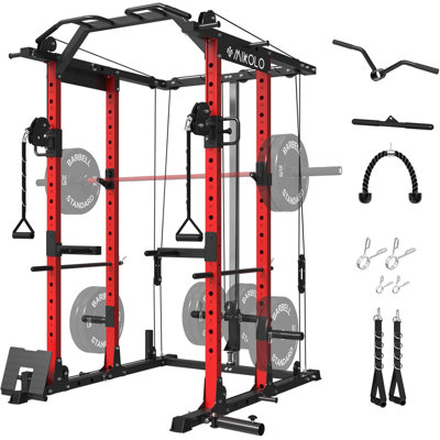 Mikolo Power Cage, 1500 lb Capacity, Cable Crossover And Lat Pulldown System For Home Gym