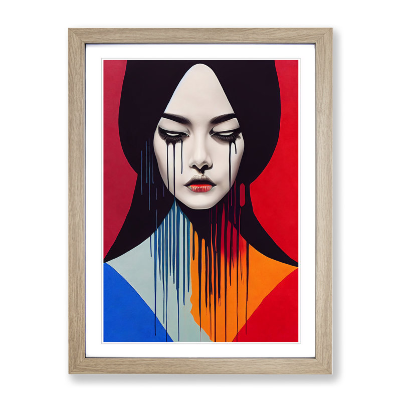 Painted Woman No.2 Abstract - Wall Art, 46cm H x 34cm W, Oak Framed, White