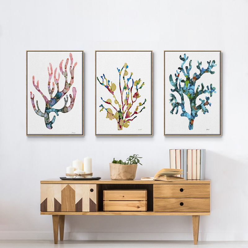 Sea Coral I, impression sur toile 3 pièces, H 40 po x l 90 po x P 2 po, Naturel