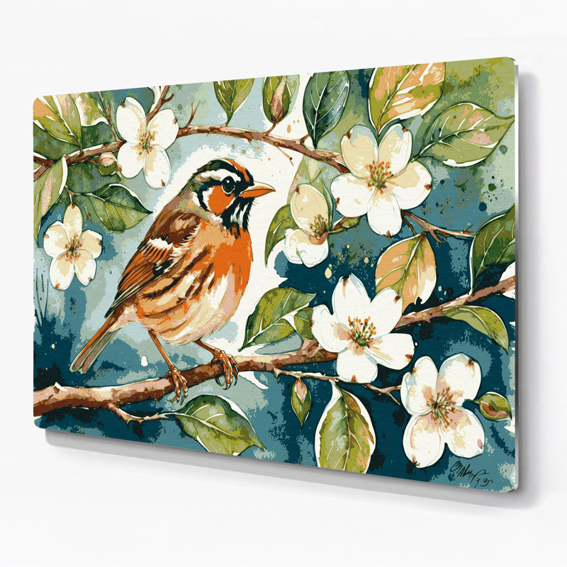 Birds Carolina Wren, art mural en métal beige, H 288 po x l 432 po x P 0,05 po