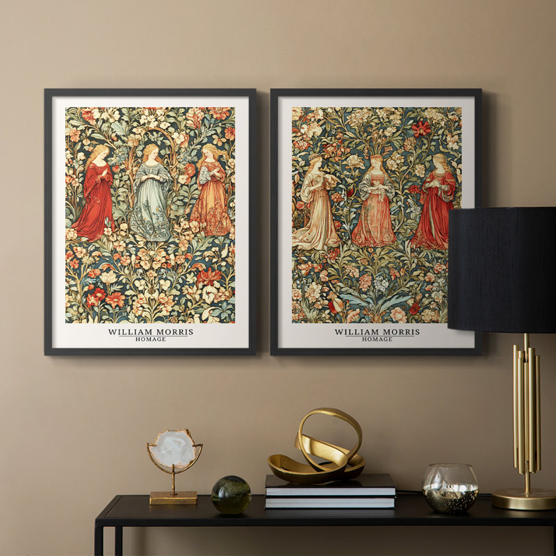 WM MORRIS Series DCCCLVI-Premium Framed Print -Ready to Hang - No Nails Required - No Nails Required, Black, 11" H  x 18" W