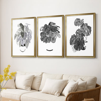 B&W Plante d'intérieur I - Toile tendue avec châssis sur mesure - 3 pièces