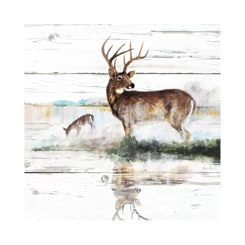 «Rustic Misty Deer» par Ruane Manning - reproduction d'art, Aucun mat, H 12 po x l 12 po x P 0,75 po, Toile tendue