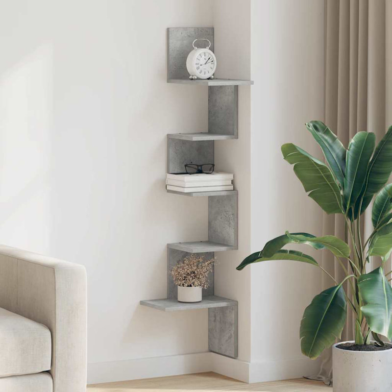 Aydali 5 Piece Corner Shelf, 123cm H x 19cm W x 19cm D, Concrete Grey