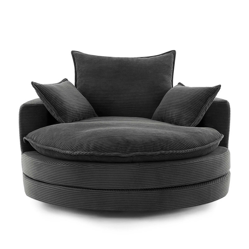 360° Swivel Sofa Chair Accent Barrel Chair 57.5" Swivel Round Chair with Dual-layer Cushion Design and 3 Removable Pillows