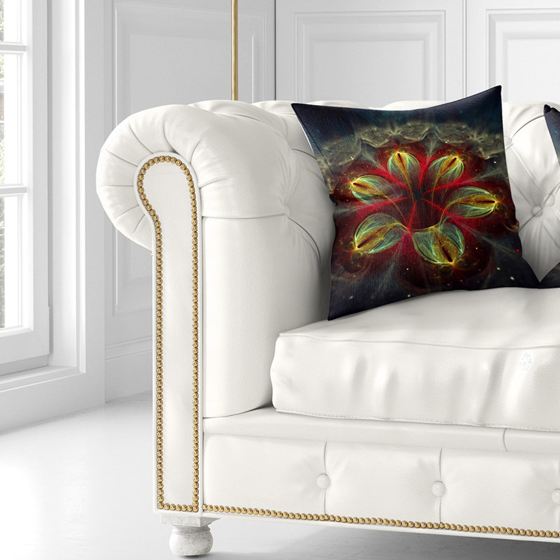 Motif fractal coloré rouge et doré - coussin à imprimé floral, 18 po x 18 po, Coussin décoratif