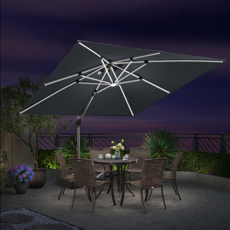 Parasol lumineux en porte-à-faux carré avec base 10 pi x 10 pi Lime, gris, Gris, L 118 po x P 118 po