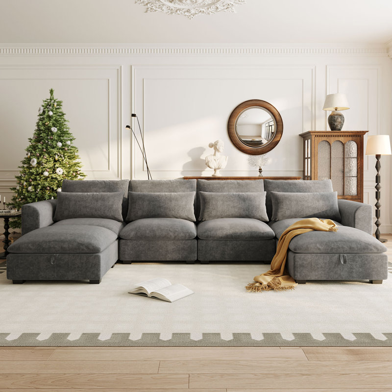 6-Piece Upholstered Modular Sectional Sofa Cloud Couch, Gray Chenille