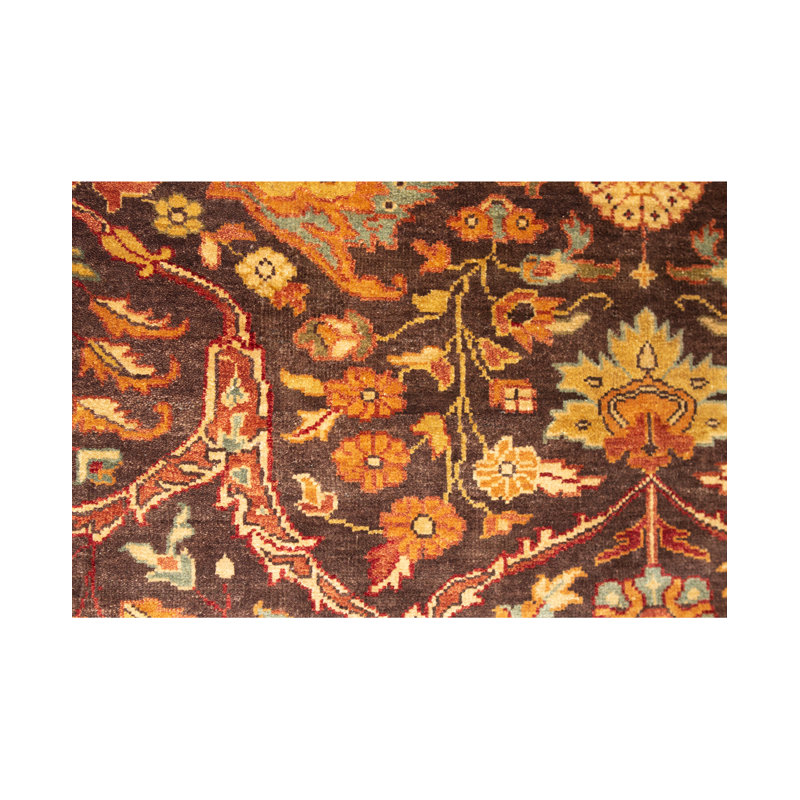 Tapis brun et rouille de haute qualité noué à la main