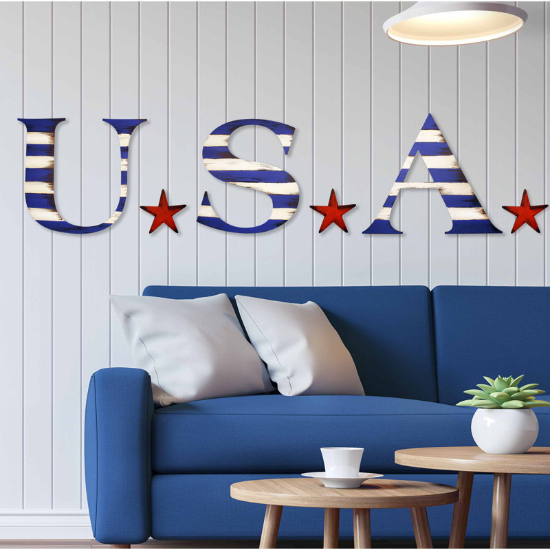 Décoration murale u.s.a., Bleu rustique / rouge