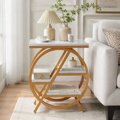 Table de bout à 4 niveaux, petite table d'appoint avec tablettes de rangement