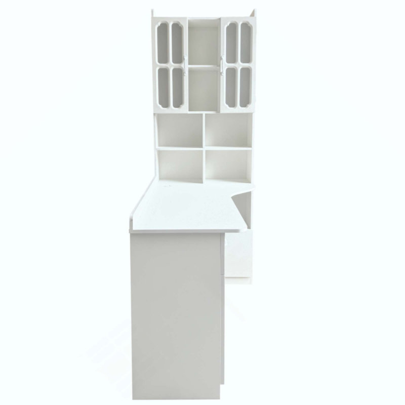 Bureau d'ordinateur d'angle en L pour bureau à domicile ou bureau d'étude, table d'étude de style moderne avec tiroirs, rehausse de bibliothèque, conception en L 2 en 1, grand espace de travail
